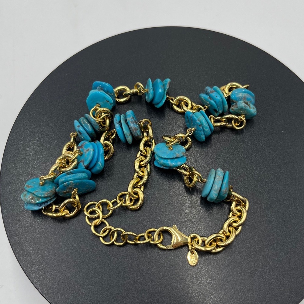 LR Lisa Robertson Bronze Italy QVC 
Turquoise Disc Gold Chain
Statement Necklace - Picture 2 of 15